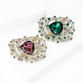 Openwork Nest Crystal Brooch Green and Purple Center Stone view 3