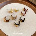 Gold Tone Bow Wide Hoop Earrings in Three Enamel Colors view 3