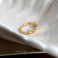 Gold Tone Wheat Branch Clear Stone Adjustable Open Ring view 2