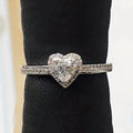 Silver Tone Clear Heart Halo Pave Band Finger Ring view 2