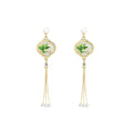 Bamboo Round Gold Tone Triple Chain Tassel Stud Earrings view 5