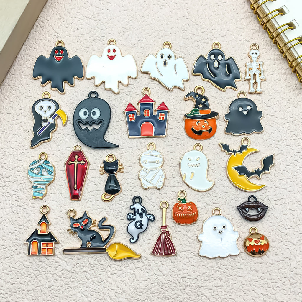 Enamel Zinc Alloy Halloween Ghost Broom Bat Wizard Hat Charm Pendant for DIY Jewelry