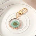 Gold Tone Irregular Round Pressed Flower Resin Clip Keychains view 4