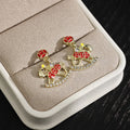 Red Rocking Horse Crystal Look Gold Tone Stud Earrings view 2
