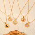 Gold Round Evil Eye Enamel Pendant Necklace Snake Chain view 4