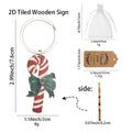 Red White Candy Cane Green Bow Wooden Pendant Keychain view 3