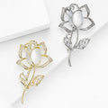 White Cabochon Rose Stem Brooch in 2 Color Styles Metal Pin view 3