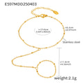 Gold Stainless Steel Beaded Hand Finger Chain Bracelet Adjustable view 6