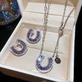 Purple Baguette U Shape Necklace And Stud Earring Set view 1