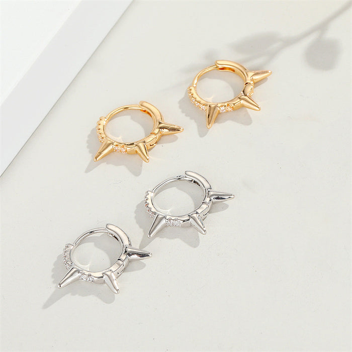 Crystal Three-Spike Huggie Earrings in Gold and Silver Tone
