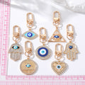 Gold and Silver Tone Crystal Hamsa Evil Eye Clip Keychains view 5