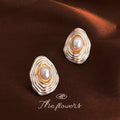 Irregular Layered Pearl Stud Earrings White Gold Frame view 4