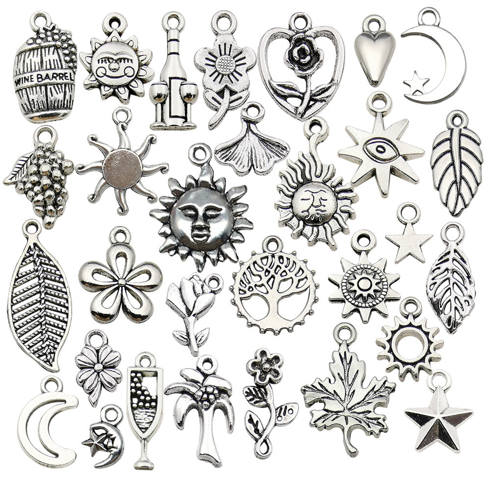Zinc Alloy Star Moon Sun Leaf Rose Flower Charm Pendants for DIY Bracelet Necklace