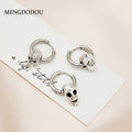 Silver Skull Huggie Hoop Earrings Punk Metal Charm view 1