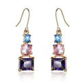 Gold Tone Purple Pink and Blue Geometric Drop Earrings view 5