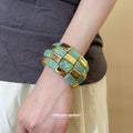 Acrylic Gold Tile Stretch Bracelets Black Beige White Amber view 3