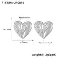Gold Steel Rhinestone Paved Heart Stud Earrings Pair view 6