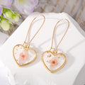 Gold Tone Clear Resin Pressed Flower Heart Hook Earrings view 2