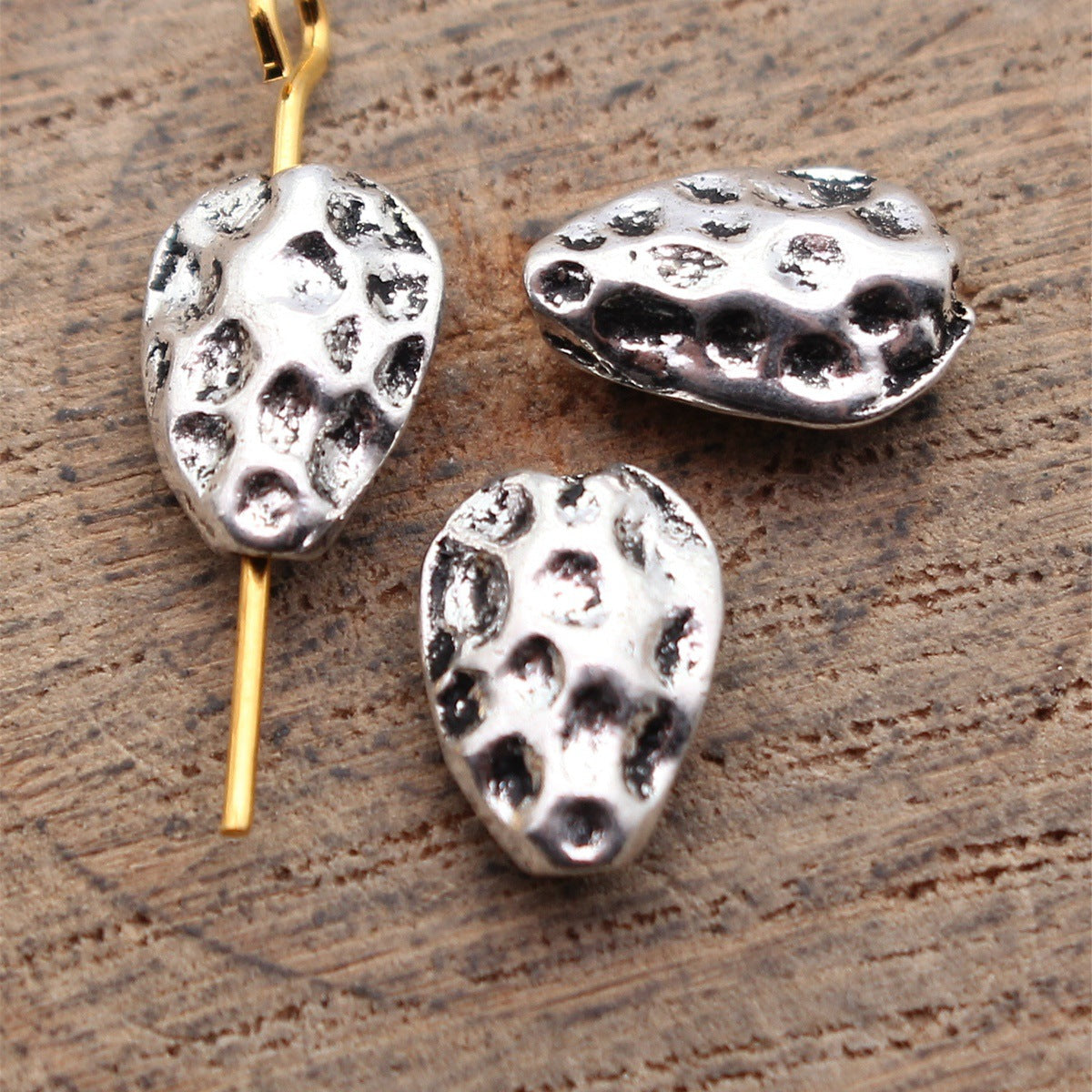 10x7.2x4mm 0.64g Antique Silver Zinc Alloy Hammered Teardrop Flat Spacer Beads for Jewelry Making