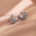 Silver Pave Feather Leaf Stud Earrings With Pink Stone view 3