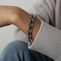 Silver Ring Chain Black Bar Necklace Bracelet Styles view 7