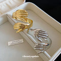 Sculpted Hands Open Cuff Bracelet Gold Silver Metal view 4