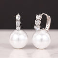 Silver Pearl Drop Huggie Earrings Heart Or Round Stones view 2