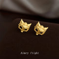 Gold Matte Sandblast Fox Mask Openwork Stud Earrings view 3
