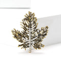 Maple Leaf Rhinestone Brooch Antique Silver or Gold Tone Pin view 2