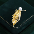 Gold Tone Yellow Crystal Wheat Brooch With Pearl Accent view 4