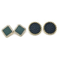 Gold Tone Pearl Bow Heart and Geometric Stud Earrings view 3