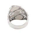 Antique Silver Tone Openwork Ring With Three Blue Stones view 3