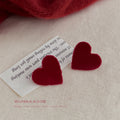 Wine Red Flocked Velvet Heart Stud Earrings Design view 4