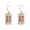 Gold Multicolor Crystal Rectangle Frame Fishhook Drop Earrings view 5