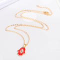Gold Tone Enamel Hamsa Evil Eye Pendant Necklaces in Six Colors view 3