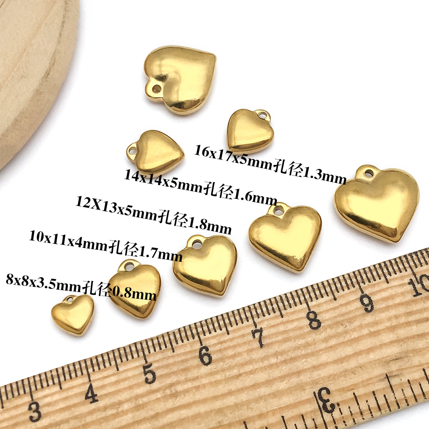 Vacuum Plated Stainless Steel Heart Charm Pendant for DIY Earrings Necklace Jewelry