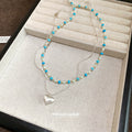 Blue Beaded Layered Necklace Set with Silver Heart Pendant view 4