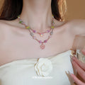 Pink Purple Glass Flower Double Layer Bead Necklace view 3