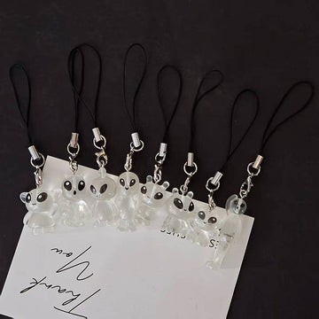 Clear Resin Alien Phone Strap Charms 8 Poses Plus Set