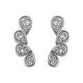 Silver Tone CZ Teardrop Climber Stud Earrings Curved Petals view 5
