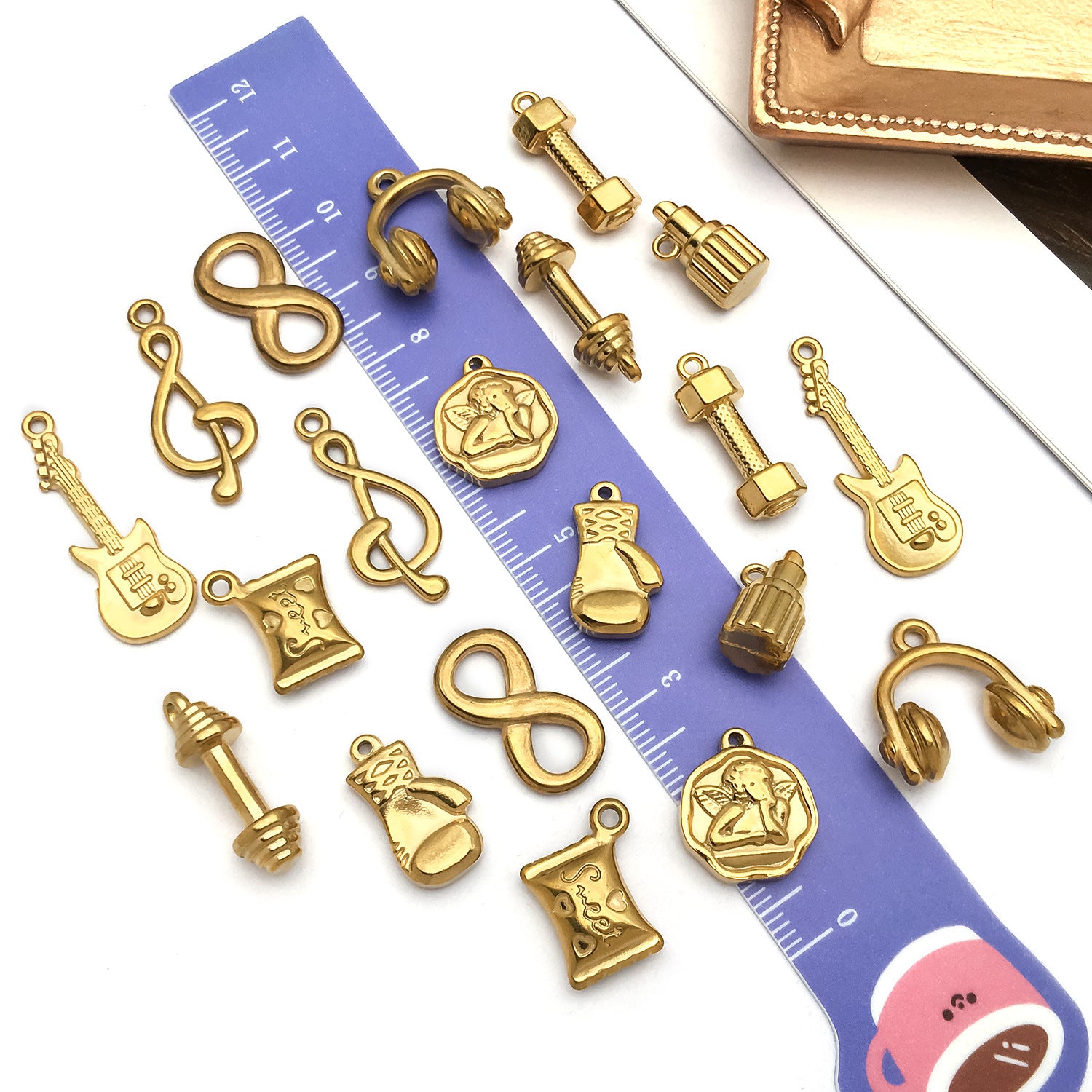 Gold Plated Stainless Steel Angel Dumbbell Music Note Guitar Charm Pendant for DIY Jewelry