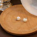 Cream Pearl Apple Stud Earrings Crystal Leaf Gold Stem view 3