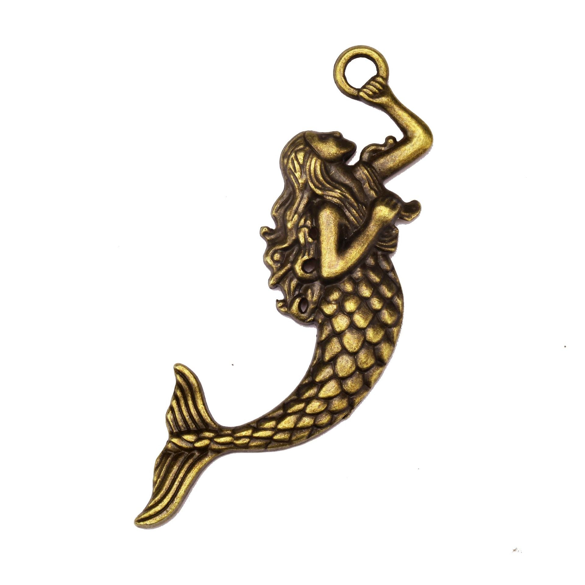 Vintage Alloy Mermaid Keychain Pendant 76x25mm