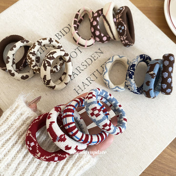 Knit Fabric Printed Elastic Hair Ties Four Piece Set