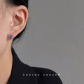 Silver Tone Star Moon Clear Stone And Blue Round Stud Earrings view 2