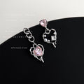 Asymmetric Silver Pink Heart Drop Earrings Chain Pair view 3
