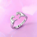 Silver Heart Hands Open Adjustable Ring I Love U Forever view 2