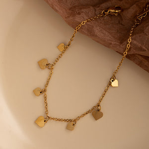 Gold Tone Multi Heart Dangle Adjustable Chain Bracelet