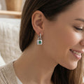 Oval Stone Lock Drop Hoop Earrings in Green and Purple view 3