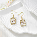Gold Tone Rectangular Pressed Flower Drop Earrings in Five Designs view 3